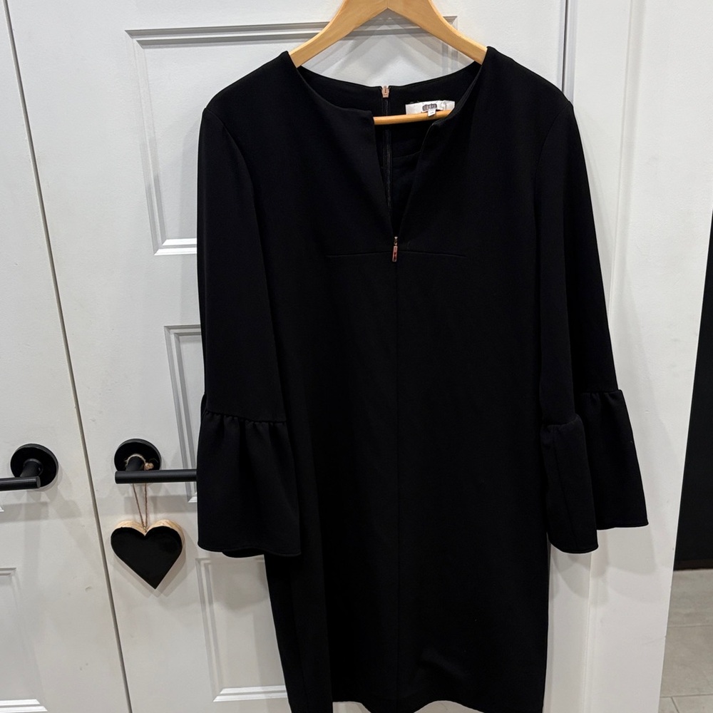 TIBI Crepe shift dress with ruffle sleeve and zip front